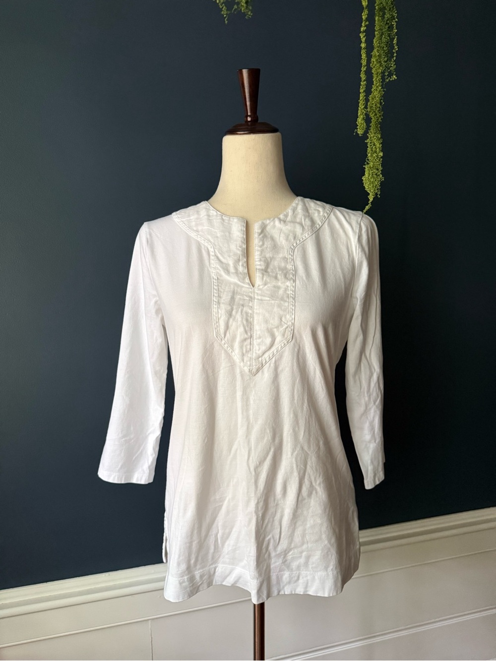 Ralph Lauren White Embroidered Split-Neck Tunic